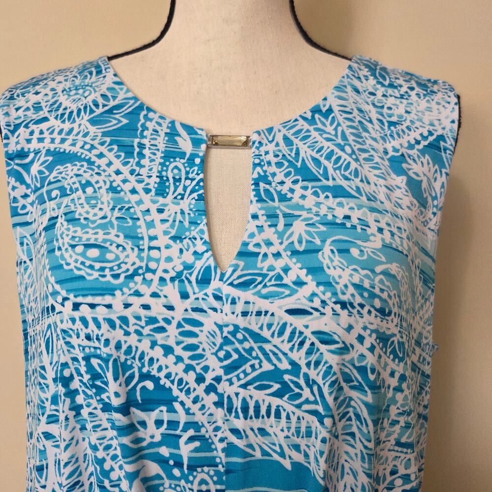 NWT Jones New York XL Jersey Pullover Sleeveless Summer Dress Turquoise White - Picture 3 of 16
